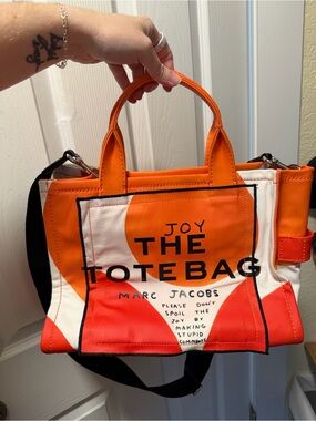 Marc Jacobs Orange & White Joy The Tote Bag Canvas Satchel